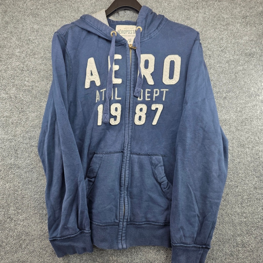 Aeropostale Blue Full Zip Hoodie Graphic Sweatshirt L/G Athletic Dept 1987 - Picture 1 of 7